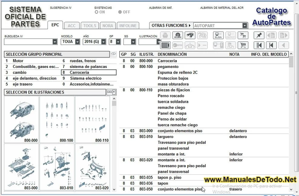 Contenido del Catalogo de AutoPartes para Volkswagen Routan 2011