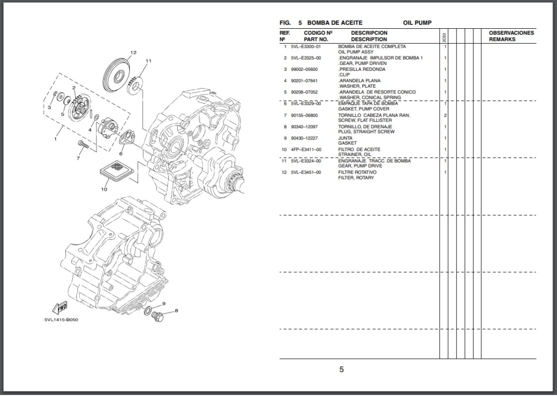 Repuestos motor moto Yamaha 5C0E 2010