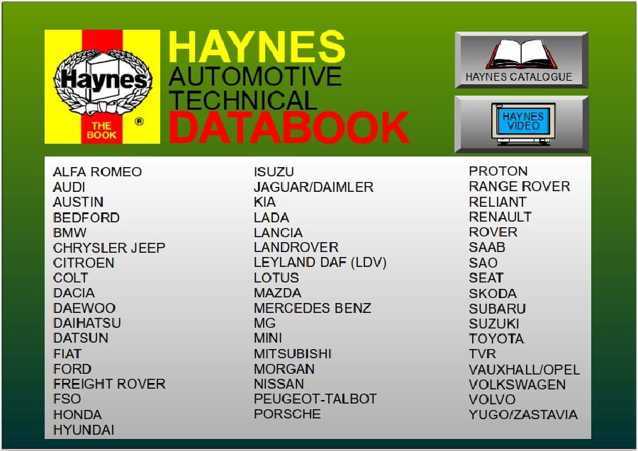 Marcas Incluidas en el Haynes Automotive Technical DataBook
